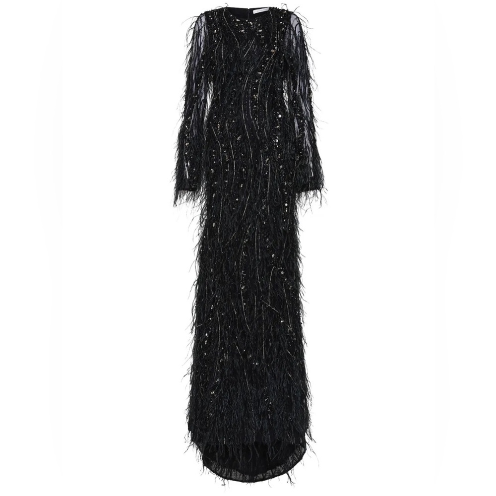Rachel Gilbert Cynthia Diamond Ostrich Feather Hand Embellished Gown AU8/US4 NWT